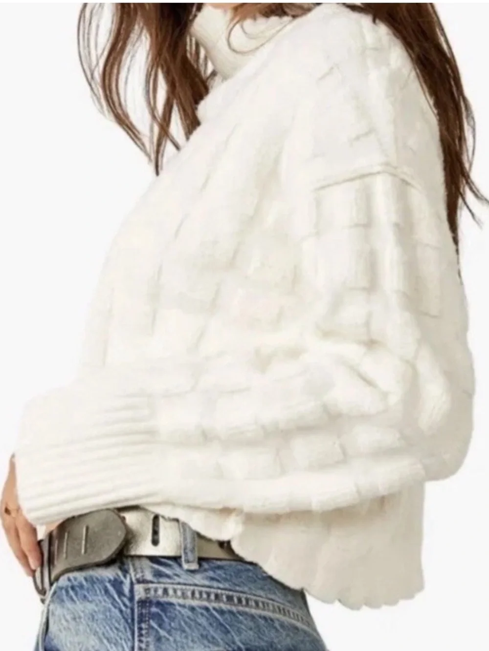 Free People NWT We The Free Care FP Soul Searcher Moc Sweater textured Ivory XS